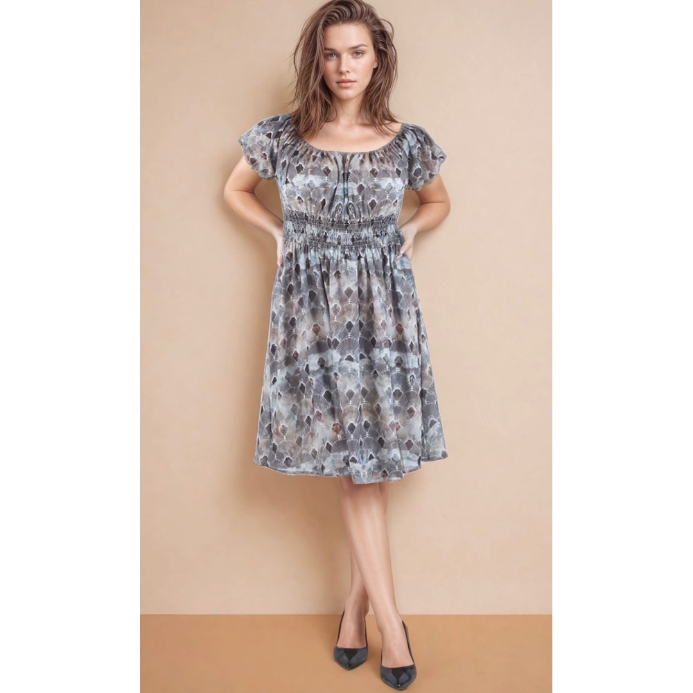 Attitude Corsets - Elisha Smocked Waist Midi Kurzes Kleid - Mehrfarben